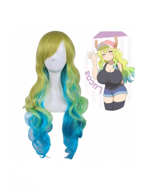 Miss Kobayashi's Dragon Maid Sister Dragon Dragon Lukaya Three-layer Gradient Cosplay Wig Long Curly