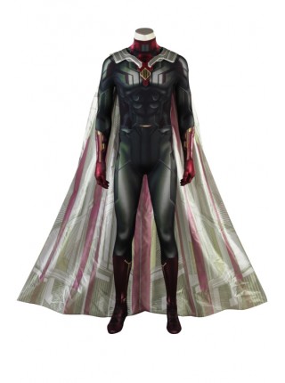 Avengers 3 Infinity War Vision Printing Bodysuit With Cloak Halloween Superhero Cosplay Costume