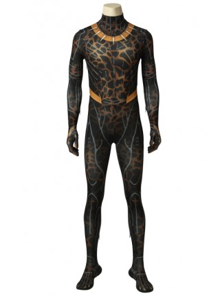 Black Panther Erik Killmonger Printing Bodysuit Halloween Cosplay Leopard Costume Male