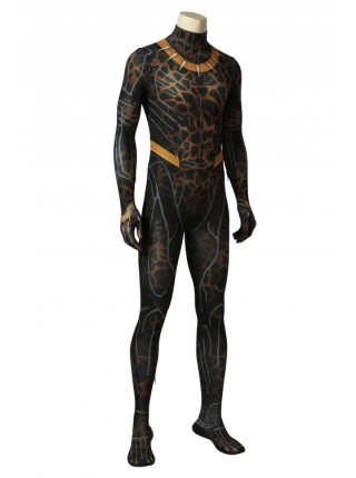 Black Panther Erik Killmonger Printing Bodysuit Halloween Cosplay Leopard Costume Male