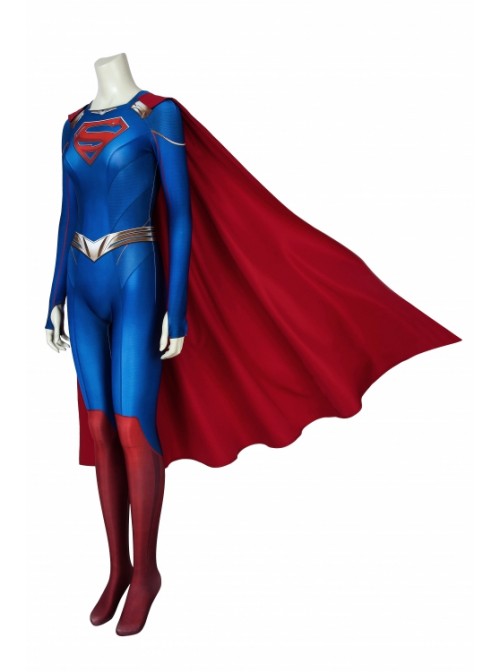 Supergirl Season 5 Kara Zor-El Printing Bodysuit With Cloak Superhero Cosplay Full Body Costume Female