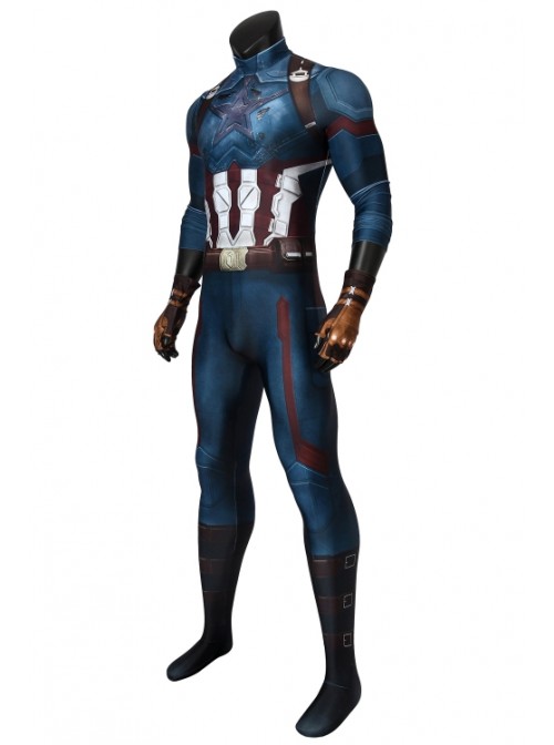 Avengers 3: Infinity War Captain America Steve Rogers Polyester Printing Bodysuit Halloween Cosplay Costume Male