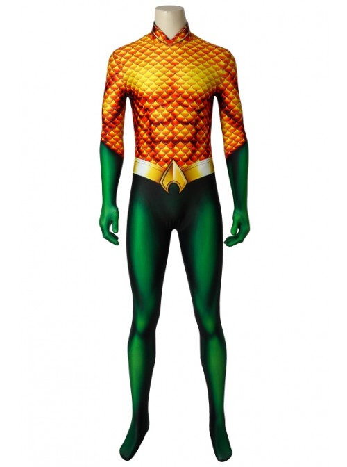 Movie Aquaman Arthur Curry Polyester Printing Version Bodysuit Halloween Cosplay Costume Male