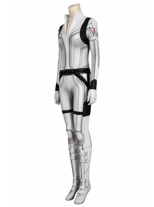 Black Widow Independent Film Natasha Romanoff White Uniform Printing Version Bodysuit Halloween Cosplay Costume