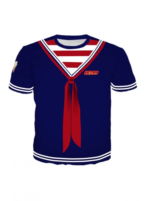 Stranger Things 3 The same short T-sleeve shirt, striped shirt, shop assistant uniform