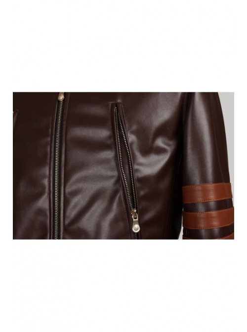 X-Men Wolverine Brown PU Leather Jacket Halloween Cosplay Costume