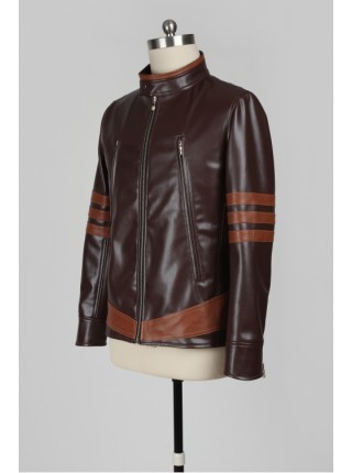 X-Men Wolverine Brown PU Leather Jacket Halloween Cosplay Costume