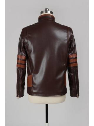 X-Men Wolverine Brown PU Leather Jacket Halloween Cosplay Costume