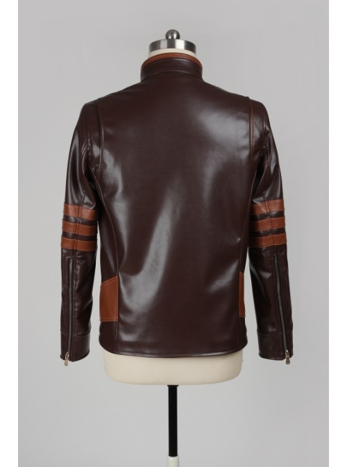 X-Men Wolverine Brown PU Leather Jacket Halloween Cosplay Costume