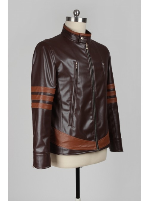 X-Men Wolverine Brown PU Leather Jacket Halloween Cosplay Costume