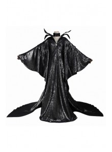 Movie Maleficent Black Long Dress Halloween Cosplay Costume