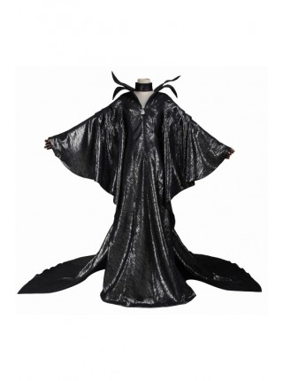 Movie Maleficent Black Long Dress Halloween Cosplay Costume