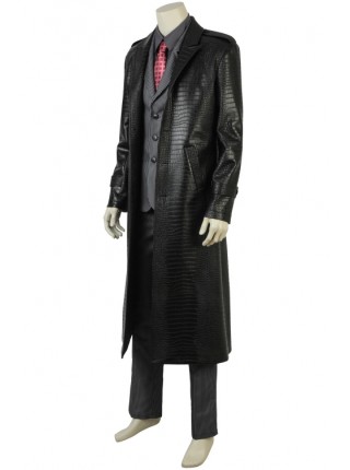 Tekken Kazuya Mishima Striped Suit Black Leather Windbreaker Set Halloween Cosplay Costume