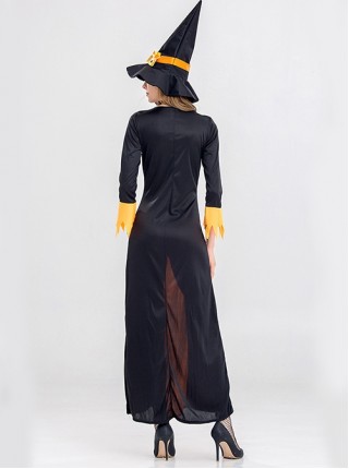 Black Yellow Long Sleeve Slim Dress Set Halloween Demon Vampire Witch Queen Costume Female