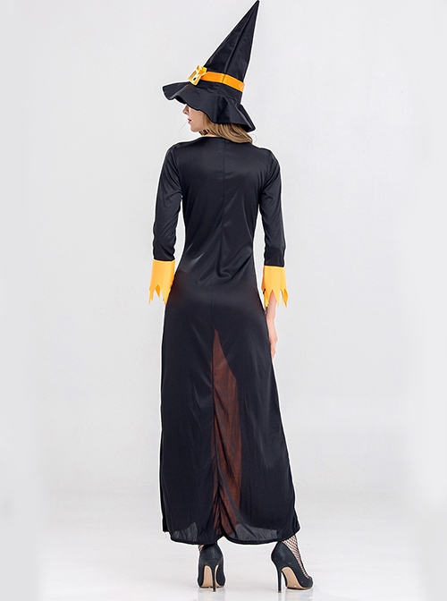 Black Yellow Long Sleeve Slim Dress Set Halloween Demon Vampire Witch Queen Costume Female