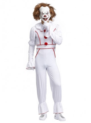 White Long Sleeve Slim Bodysuit Set Halloween Demon Vampire Clown Ghost Doll Costume Male