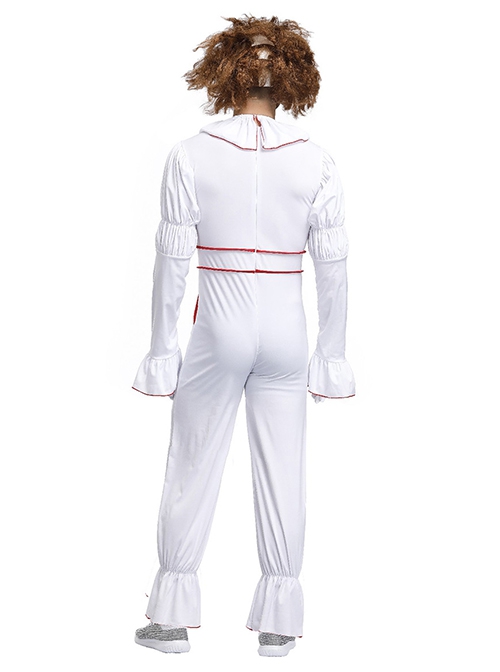 White Long Sleeve Slim Bodysuit Set Halloween Demon Vampire Clown Ghost Doll Costume Male