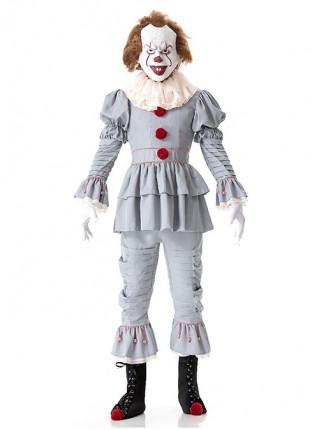 Grey Long Sleeve Top Pants With Foot Covers Set Halloween Circus Demon Funny Clown Costume Couple Male