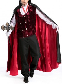 Black Stand Collar Long Cape Earl Tuxedo Suit Halloween Magician Demon Vampire Costume Couple Male