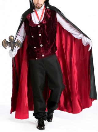 Black Stand Collar Long Cape Earl Tuxedo Suit Halloween Magician Demon Vampire Costume Couple Male