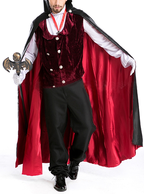 Black Stand Collar Long Cape Earl Tuxedo Suit Halloween Magician Demon Vampire Costume Couple Male