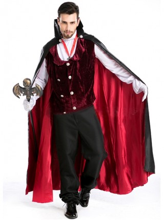 Black Stand Collar Long Cape Earl Tuxedo Suit Halloween Magician Demon Vampire Costume Couple Male