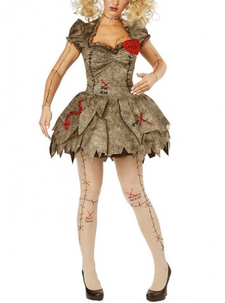 Clown Molding Light Brown Cotton Linen Short Sleeve Dress Suit Halloween Demon Ghost Bride Doll Costume Female
