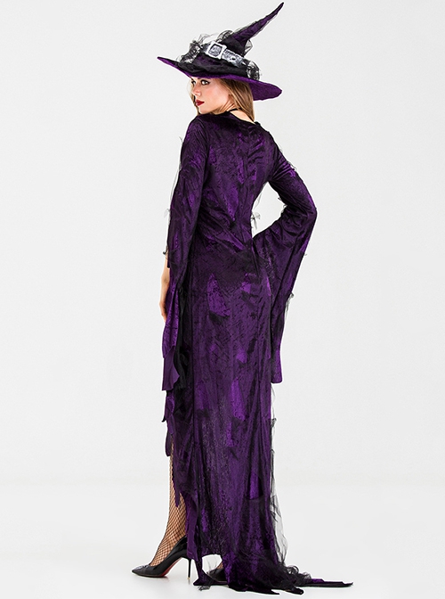 Elegant Purple Long Sleeve Slim Irregular Back Hem Dress Set Halloween Demon Earl Witch Stage Performance Costume Female