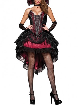 Black Lace Hem Sexy Tube Top Short Dress Set Halloween Demon Witch Vampire Party Performance Costume Female