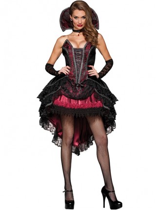 Black Lace Hem Sexy Tube Top Short Dress Set Halloween Demon Witch Vampire Party Performance Costume Female