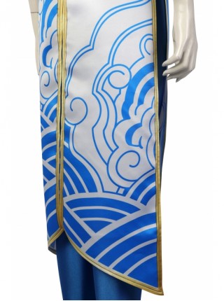 Street Fighter 6 Chun Li Halloween Cosplay Costume Blue And White Gradient Cheongsam Dress Set