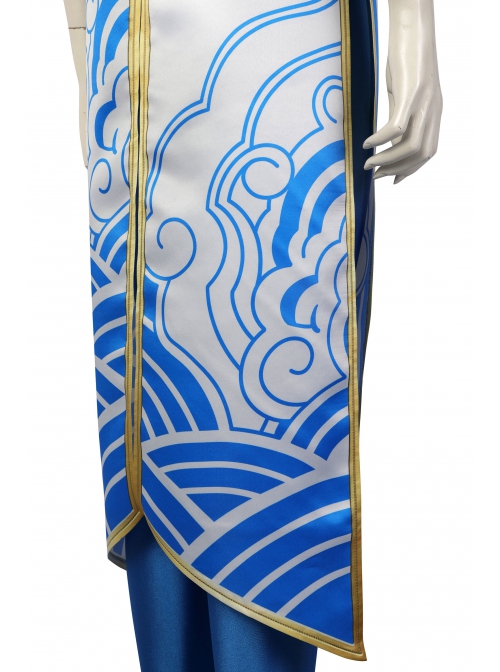 Street Fighter 6 Chun Li Halloween Cosplay Costume Blue And White Gradient Cheongsam Dress Set