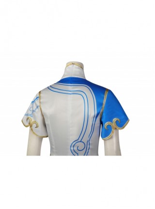 Street Fighter 6 Chun Li Halloween Cosplay Costume Blue And White Gradient Cheongsam Dress Set