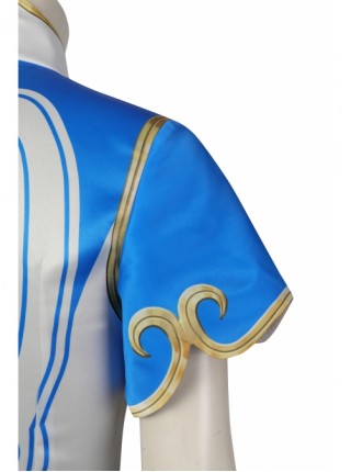 Street Fighter 6 Chun Li Halloween Cosplay Costume Blue And White Gradient Cheongsam Dress Set