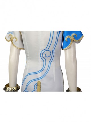 Street Fighter 6 Chun Li Halloween Cosplay Costume Blue And White Gradient Cheongsam Dress Set
