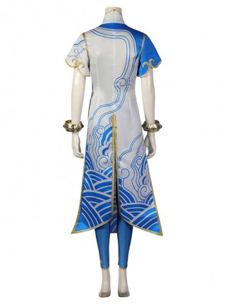 Street Fighter 6 Chun Li Halloween Cosplay Costume Blue And White Gradient Cheongsam Dress Set