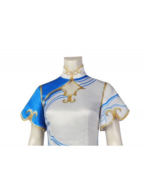 Street Fighter 6 Chun Li Halloween Cosplay Costume Blue And White Gradient Cheongsam Dress Set