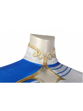 Street Fighter 6 Chun Li Halloween Cosplay Costume Blue And White Gradient Cheongsam Dress Set