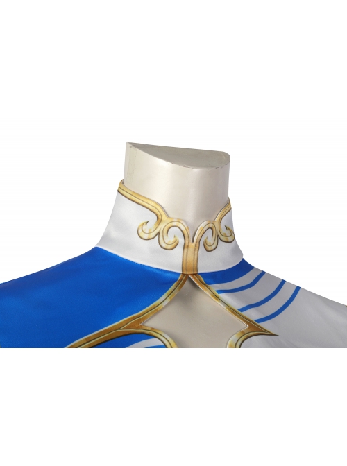 Street Fighter 6 Chun Li Halloween Cosplay Costume Blue And White Gradient Cheongsam Dress Set