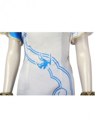 Street Fighter 6 Chun Li Halloween Cosplay Costume Blue And White Gradient Cheongsam Dress Set