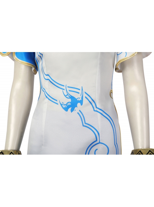 Street Fighter 6 Chun Li Halloween Cosplay Costume Blue And White Gradient Cheongsam Dress Set