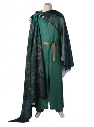 The Lord Of The Rings Elrond Halloween Cosplay Costume Delicate Gold Pattern Dark Green Cape Green Robe Set