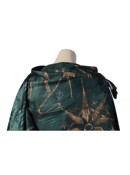 The Lord Of The Rings Elrond Halloween Cosplay Costume Delicate Gold Pattern Dark Green Cape Green Robe Set