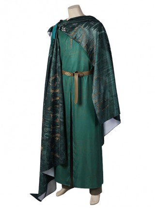 The Lord Of The Rings Elrond Halloween Cosplay Costume Delicate Gold Pattern Dark Green Cape Green Robe Set