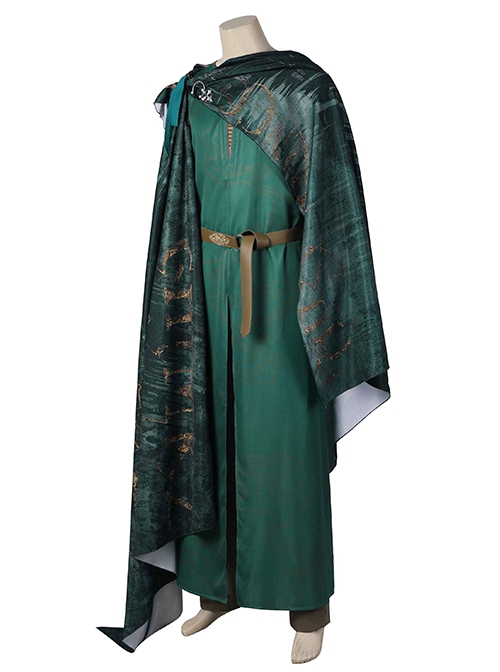 The Lord Of The Rings Elrond Halloween Cosplay Costume Delicate Gold Pattern Dark Green Cape Green Robe Set