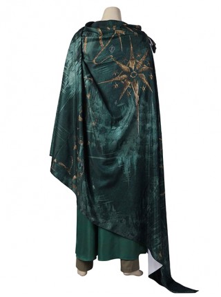 The Lord Of The Rings Elrond Halloween Cosplay Costume Delicate Gold Pattern Dark Green Cape Green Robe Set