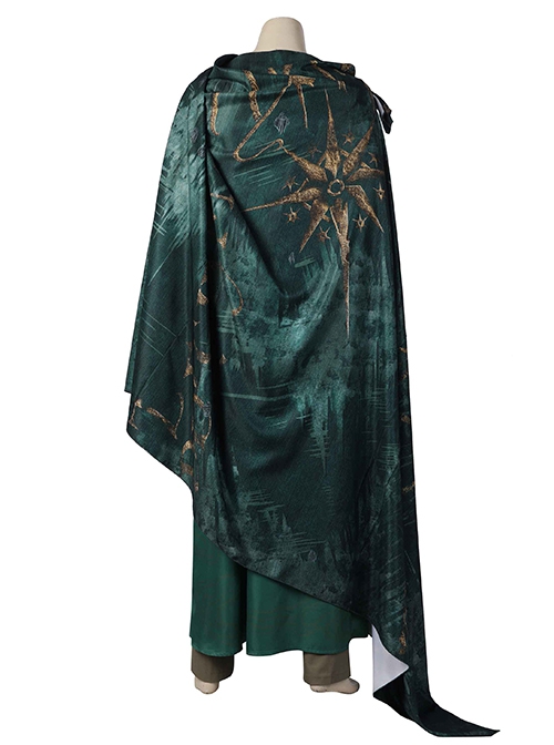 The Lord Of The Rings Elrond Halloween Cosplay Costume Delicate Gold Pattern Dark Green Cape Green Robe Set