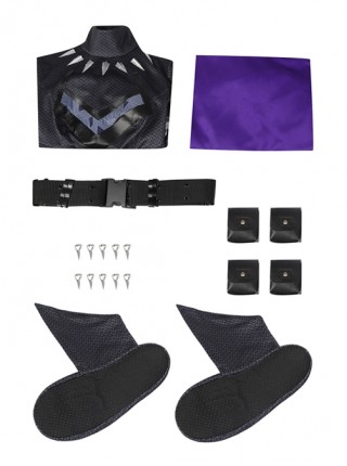 Black Panther Shuri Halloween Cosplay Costume White Fur Collar Black Slim Bodysuit Purple Cape Set