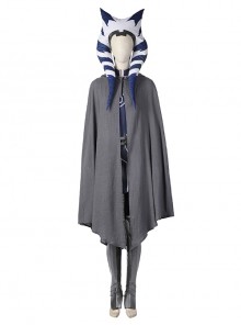 Star Wars The Clone Wars Ahsoka Tano Halloween Cosplay Costume Grey Short Cape Blue Slim Fit