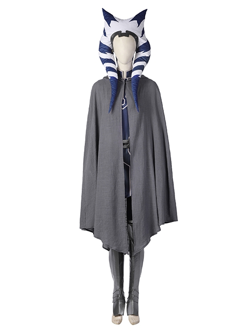 Star Wars The Clone Wars Ahsoka Tano Halloween Cosplay Costume Grey Short Cape Blue Slim Fit